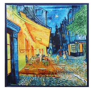 Van Gogh Cafe Scene Square Scarf Silktouch BLUE